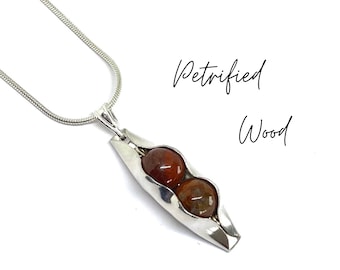 Petrified wood necklace | 5th anniversary necklace | Two peas in a pod | Wood anniversary | 5 years together | Sentimental wife gift