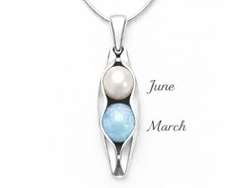 Custom Birthstone Necklace - Family Jewelry - Sterling Silver or 14K Gold Filled Peas in a Pod Necklace