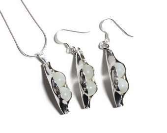 Jade Anniversary Sterling Silver Necklace & Earrings | Two Peas in a Pod | Gift Set
