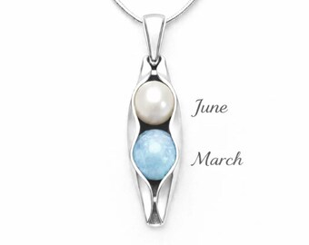Birthstone Peas in a Pod Necklace | Sterling Silver, Personalized