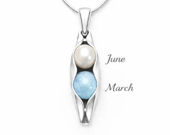 Birthstone Two Peas in a Pod Necklace | Sterling Silver, Engraved