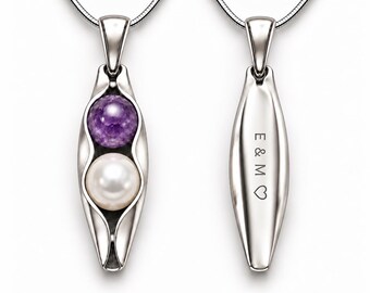 Mother and Daughter Necklace | Personalised Two Peas in a Pod | Custom Birthstones & Engraving