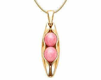 35th Anniversary Necklace | Pink Coral Anniversary | Two Peas In A Pod Necklace | Sterling silver or 14K Gold Filled