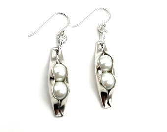 30th Anniversary Pearl Earrings | Pearl Anniversary Earrings | Sterling Silver Pearl Two Peas in a Pod