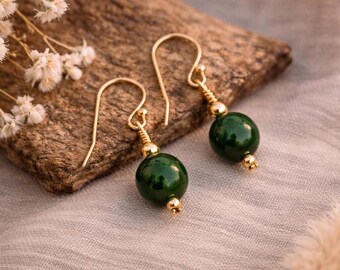 35th Anniversary Gift | 14k Gold Filled Dark Jade Earrings