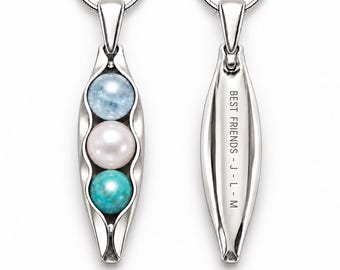 Best Friends Necklace - Personalised Birthstone Necklace - Three Peas in a Pod - Friendship Gift