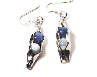 Sterling Silver Birthstone Pea Pod Earrings | Anniversary Gift