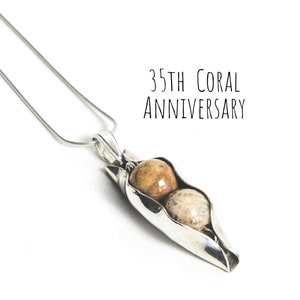 35th Coral anniversary necklace Two peas In a pod Fossilised Coral jewellery for women coral necklace 35th Anniversary wife image 1