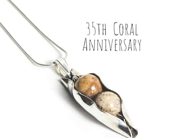 35th Coral anniversary necklace | Two peas In a pod | Fossilised Coral jewellery for women | coral necklace | 35th Anniversary wife