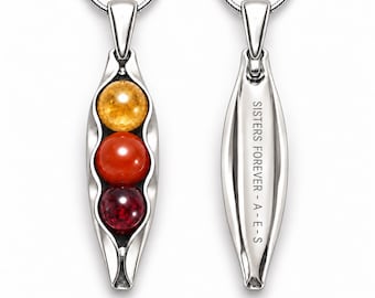Three Sisters Necklace - Personalised Birthstone Necklace - Three Peas in a Pod - Sister Gift & Engraving