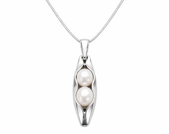 30-årsjubileumshalsband | Pärla med två ärtor i en balja | Sterlingsilver/guldfylld | Personlig graverad present | Meningsfulla smycken till frun