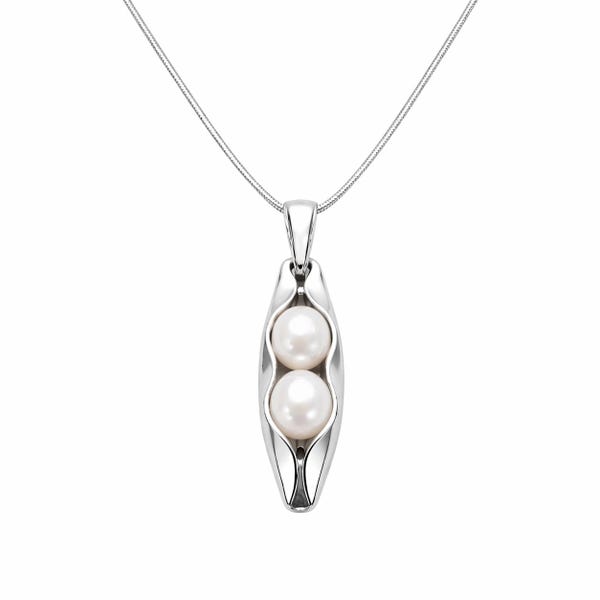 Collar del 30.º aniversario / Dos perlas en una vaina / Plata de ley/Laminado en oro / Regalo personalizado grabado / Joya significativa para esposa