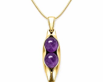 Amethyst Birthstone Necklace: Sterling Silver Two Peas in a Pod Pendant