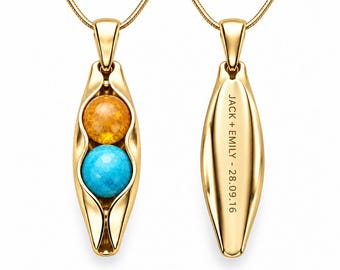 10th Anniversary - Birthstone Necklace - Personalised Two Peas in a Pod - Sterling Silver or 14K Gold Filled