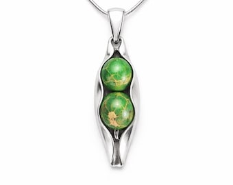 Green Jasper Stones - Custom Engraved - Sterling Silver or 14K Gold Filled - Two Peas in a Pod Necklace
