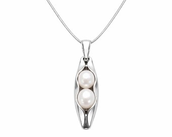 Collar de nácar: Dos guisantes en una vaina de plata de ley
