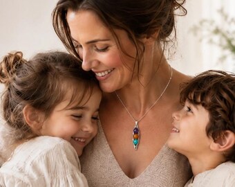 Personalized Birthstone Pea Pod Necklace, Sterling Silver, Engraved Family Jewelry