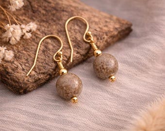 35th Anniversary Gift | Fossilised Coral | Drop Earrings  | 14k Gold Filled