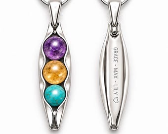 New Mum Gift - Personalised Birthstone Necklace - Three Peas in a Pod - Mum Dad & Baby Necklace - New Baby Gift