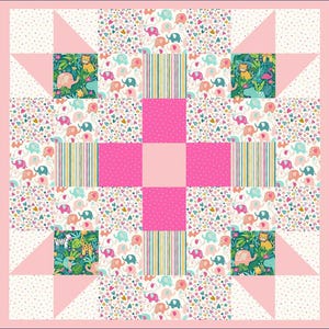 Baby Quilt Kit - Jungle Babies Girl, pre-cut ready to sew, easy beginner kit, baby girl, pink white