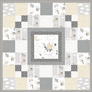 Baby Quilt Kit - Enchanted Moonlit Dreams, pre cut ready to sew, simple easy beginner kit, gender neutral grey and white