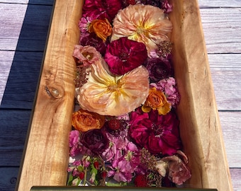 Conservatiestorting bruiloftsbloem | Boeketconservering | Bloemen kunsthars | Bruidscadeau | Huwelijkscadeau | Geconserveerde bloemen | Houten dienblad