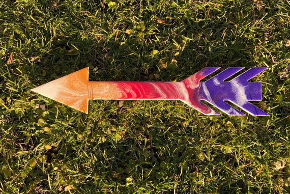 Arrow Purple Red Yellow Sunset Inspired Epoxy Resin Art Wood Wall