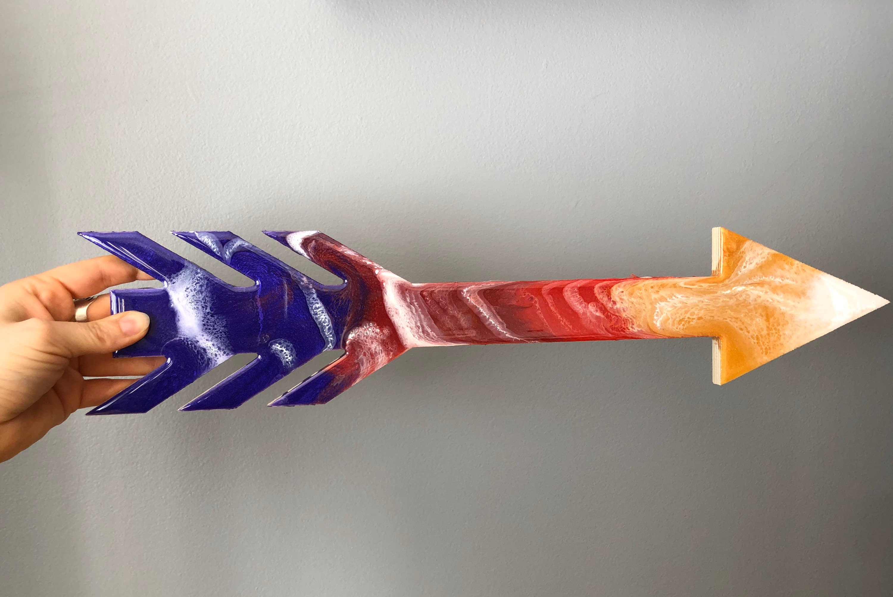 Arrow Purple Red Yellow Sunset Inspired Epoxy Resin Art Wood Wall