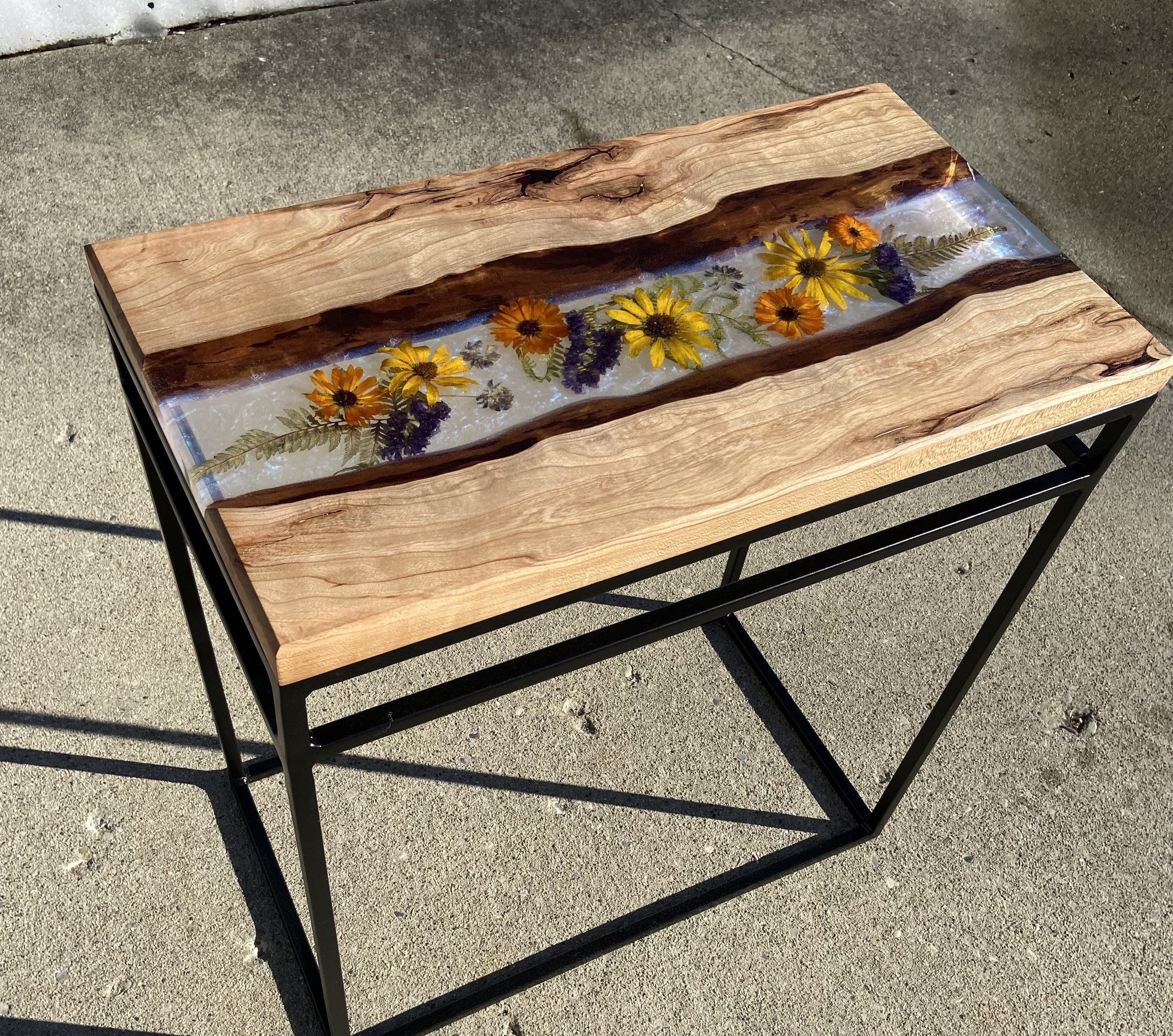 SOLD OUT- Wild Flowers Orange Purple Yellow Green Leaves Live Edge