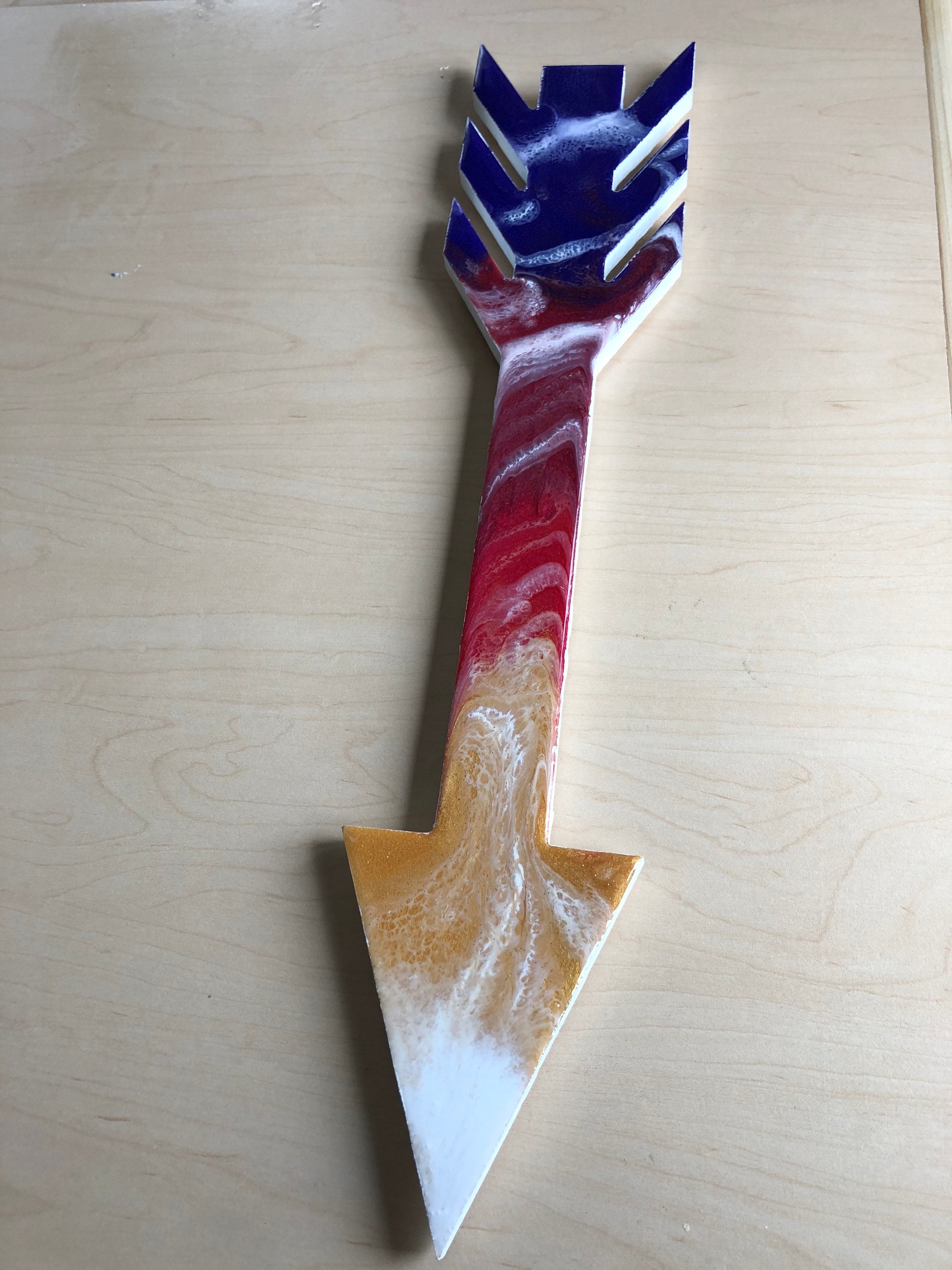 Arrow Purple Red Yellow Sunset Inspired Epoxy Resin Art Wood Wall