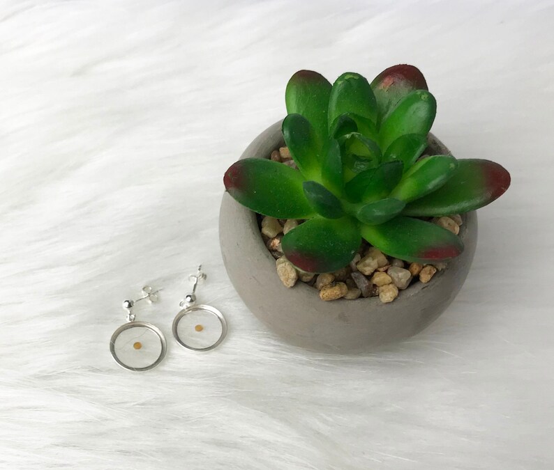Mustard Seed Clear Resin Circle Pendant Charm Sterling Silver Earrings Set Faith Quote Gift Idea