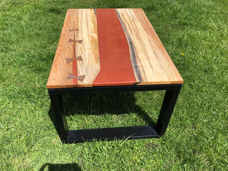 Live Edge Spalted Hickory and Copper Orange Epoxy Resin River Etsy