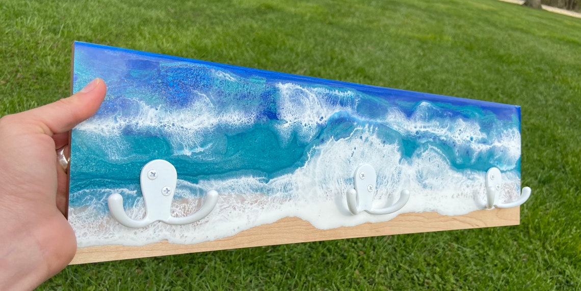 Coat Hanger Towel Key Rack Beach Ocean Waves Inspired Blue Etsy