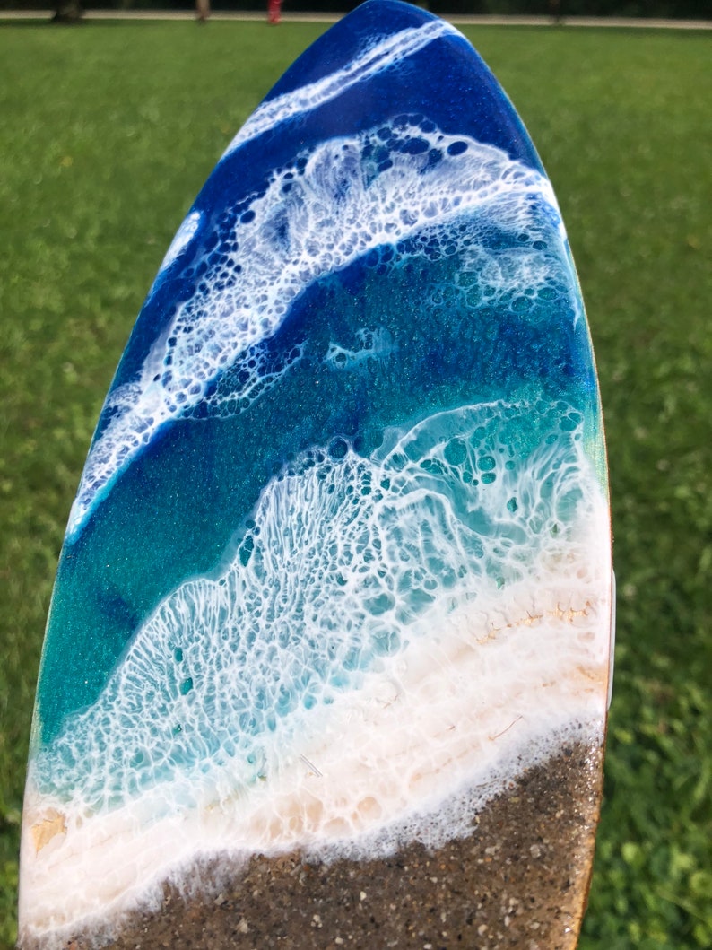 Surfboard Ocean Beach Inspired Blue Aqua Epoxy Resin Art with | Etsy