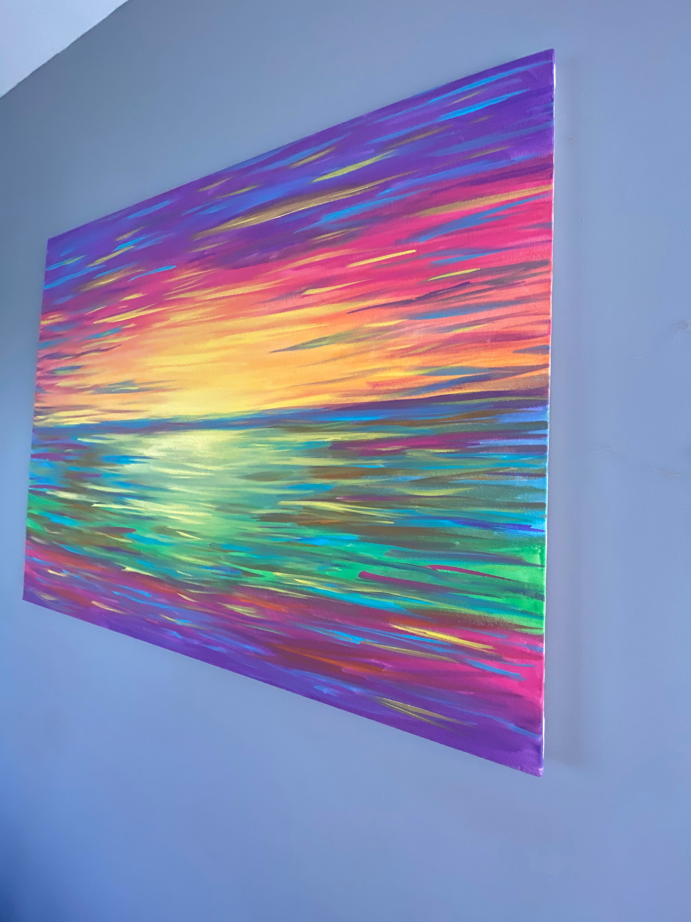 a sunset in candy colors painted with thick acrylic, Stable Diffusion