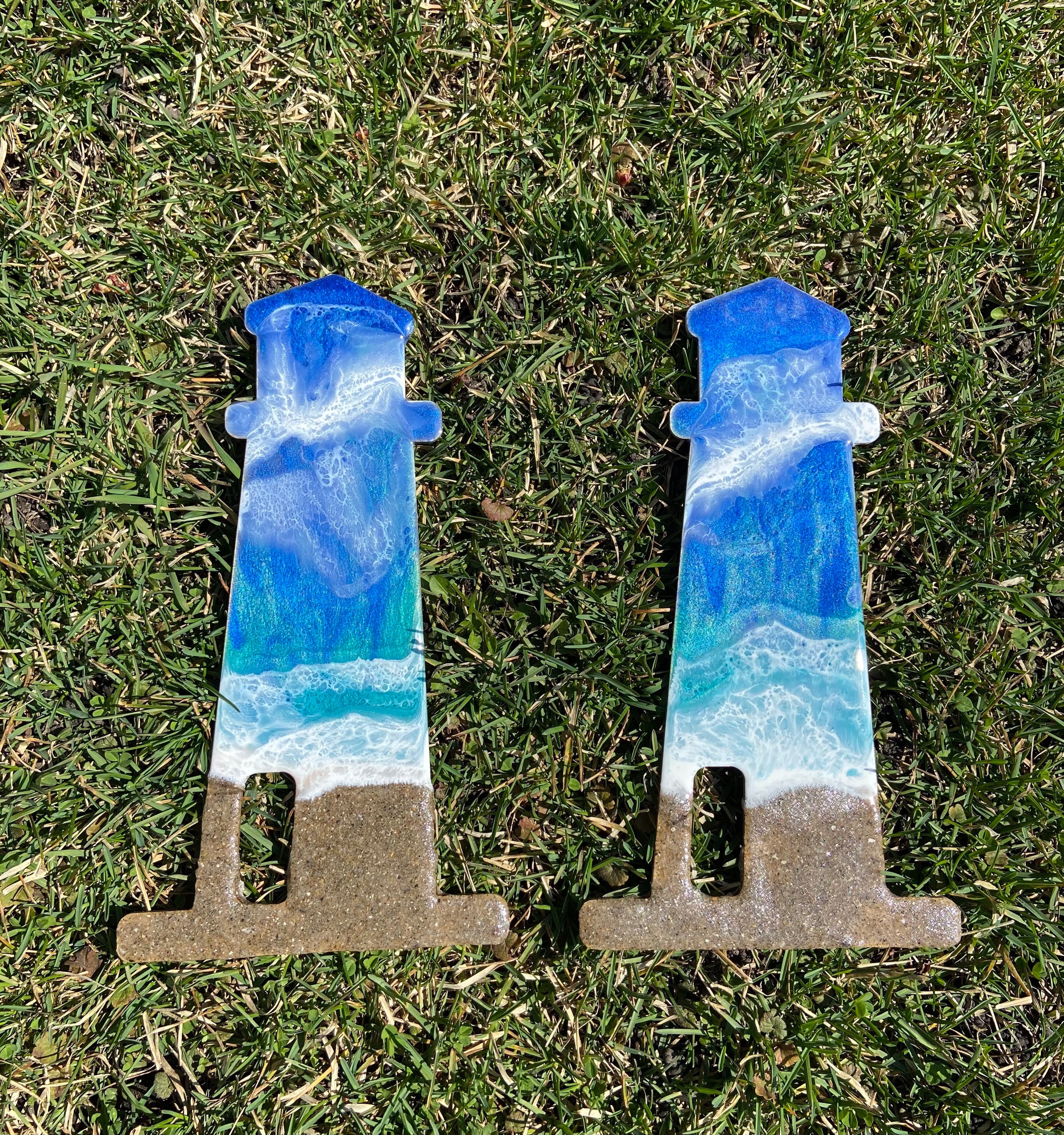 Lighthouse Ocean Waves Beach Inspired Blue Aqua White Epoxy Resin Art ...