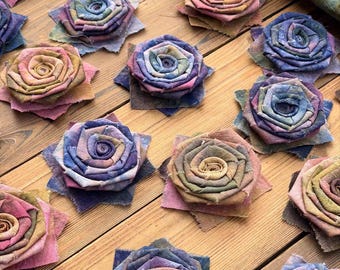 DDP | 2Pcs Handmade Tie-Dye Fabric Rose,Chinese Ethnic Botanical Dyed Flower,DIY Embellishment Accessory,Photo Prop Cloth Appliqué For Craft