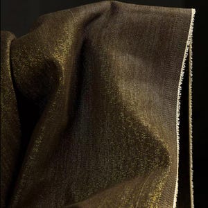 DDP | Brown Taupe Gold Thread Subtle Jacquard Denim,Thick Stiff Structured Vintage Metallic Denim Fabric For DIY Clothing  For Clothing
