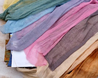 DDP | Natural Plant Dyed Colorful Gauze Fabric Vintage Distressed Edge Mesh Cloth For Junk Journal Handmade DIY Craft Scrapbooking Collage