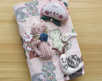 DDP | A5/A6Loose-leafCute KittenCat 3Dsnail And Rabbit Dolls Pink Fabric Cover Junk Journal Diary Notebook Travel Journal Sketchbook