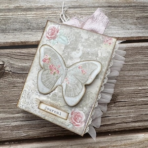 Ręcznie robiony dziennik śmieciowy motyl i kwiaty inspirowany kieszonkowymi efemerydami vintage, zestawy papierowe, strona, składane folio, wkładka, album, prezent, kolaż