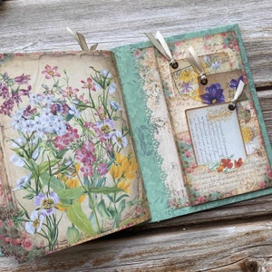 Diario spazzatura fatto a mano Fiori primaverili ispirati a lapbook tascabile vintage Ephemera, kit di carta, pagina, folio pieghevole, inserto, album, regalo, collage