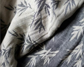 DDP | Apricot Gray Cotton-Linen Double-Sided Fabric Neo-Chinese Vintage Bamboo Leaf Print,Suitable for Clothing,Journaling, Scrapbooking