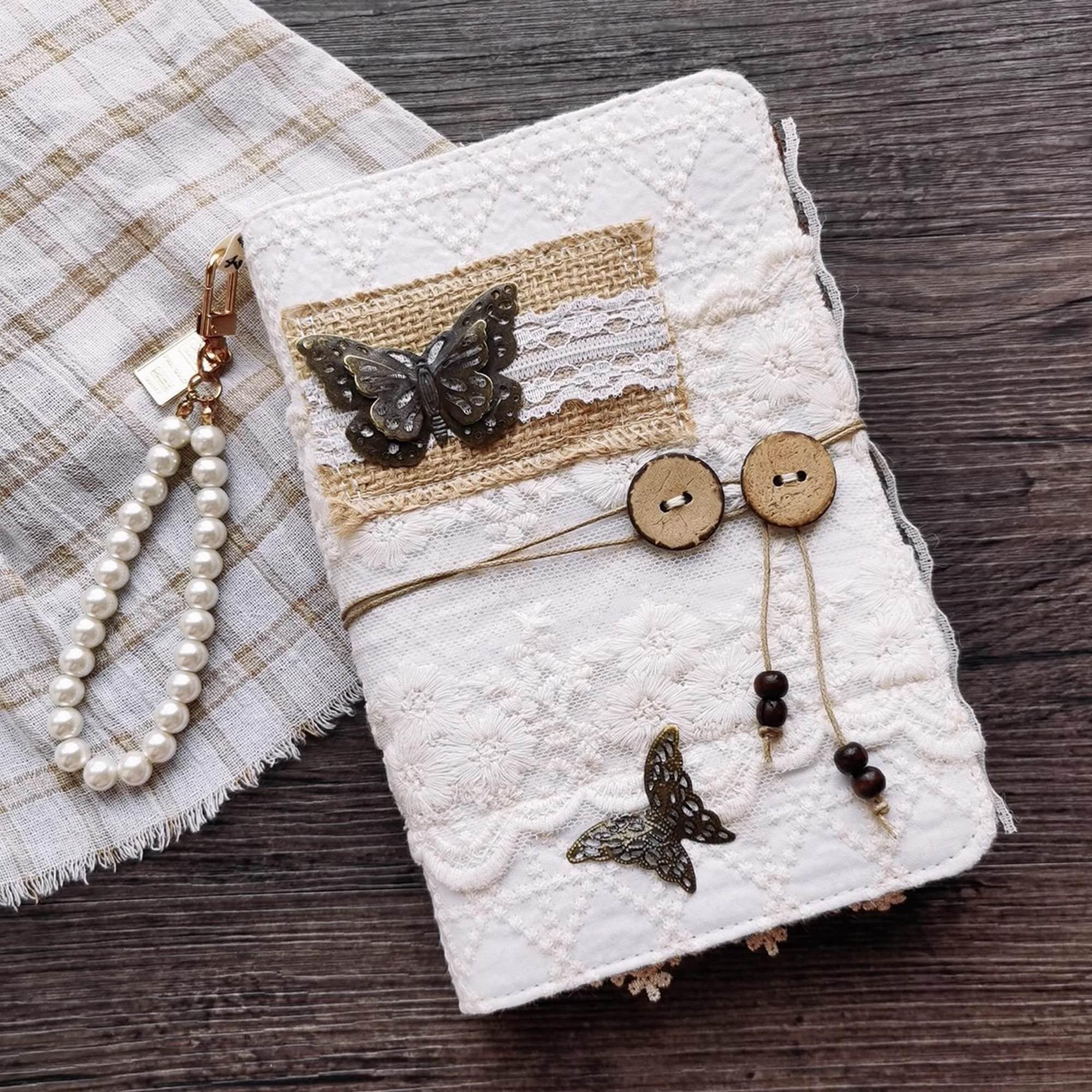 ユニークな手作りジャンクジャーナル A5/A6 日記帳 レース生地カバー