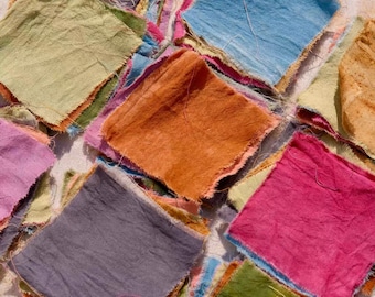 DDP | 10cm×10cm Vintage Plant Dyed Fabric Scraps 10Pcs Random No Repeat Colors Hand Torn Raw Edge Cloth Pieces for Junk Journal DIY Crafts