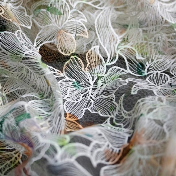 DDP | Iridescent Lace Flower Cutout Mesh Sheer Embroidered Fabric