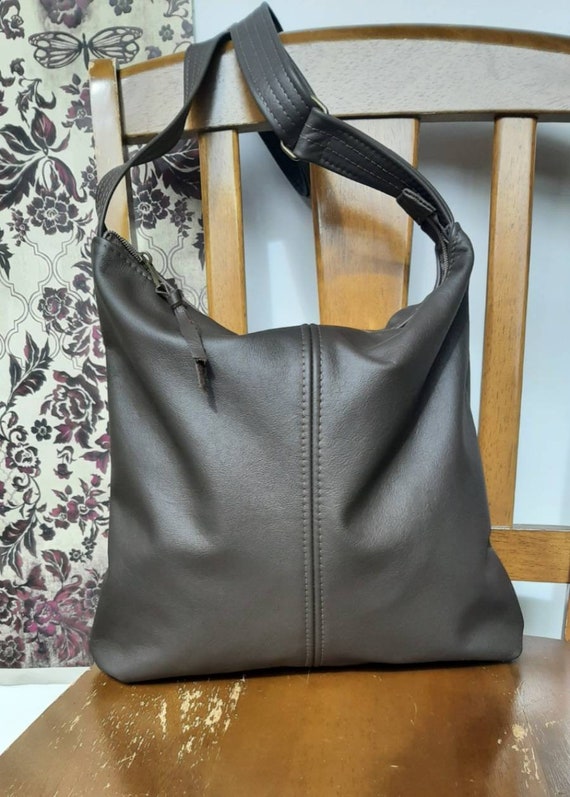 Dark Brown genuine leather hobo handbag 100 Leather crossbody or shoulder slouch bag in small medium large Etsy