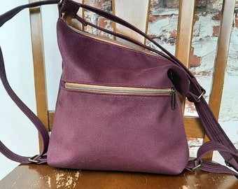 Convertible Backpack shoulder handbag in Purple | Suede fabric durable every day wear