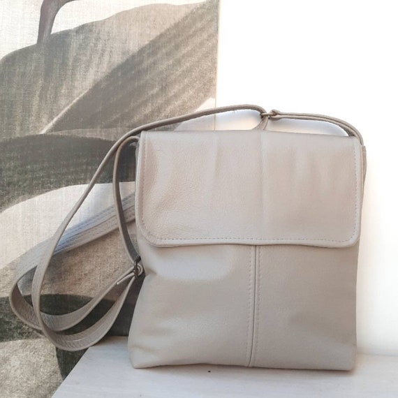 Genuine Leather handbag in Light Pumice Stone nude 100/% leather Messenger satchel flap cross body crossbody shoulder bag purse