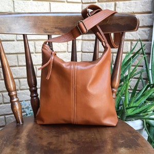 Tan Genuine Leather Handbag hobo style, crossbody or shoulder slouch bag image 2